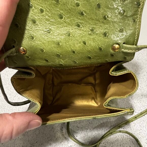 Green faux ostrich leather evening bag unique 2-way purse satchel box style - Picture 3 of 9
